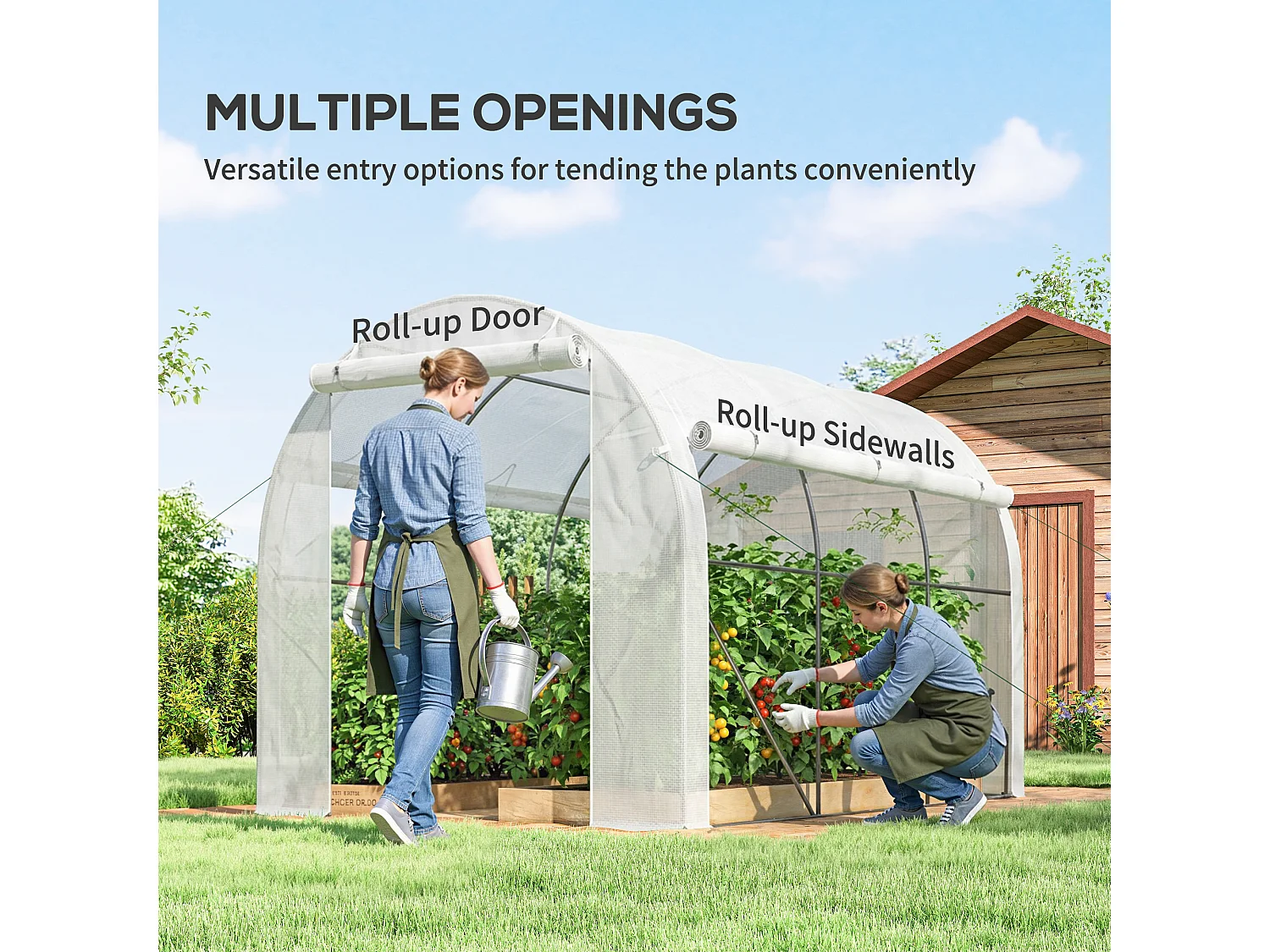 Outsunny Polytunnel Greenhouse with PE Cover, Galvanised Steel Frame, White