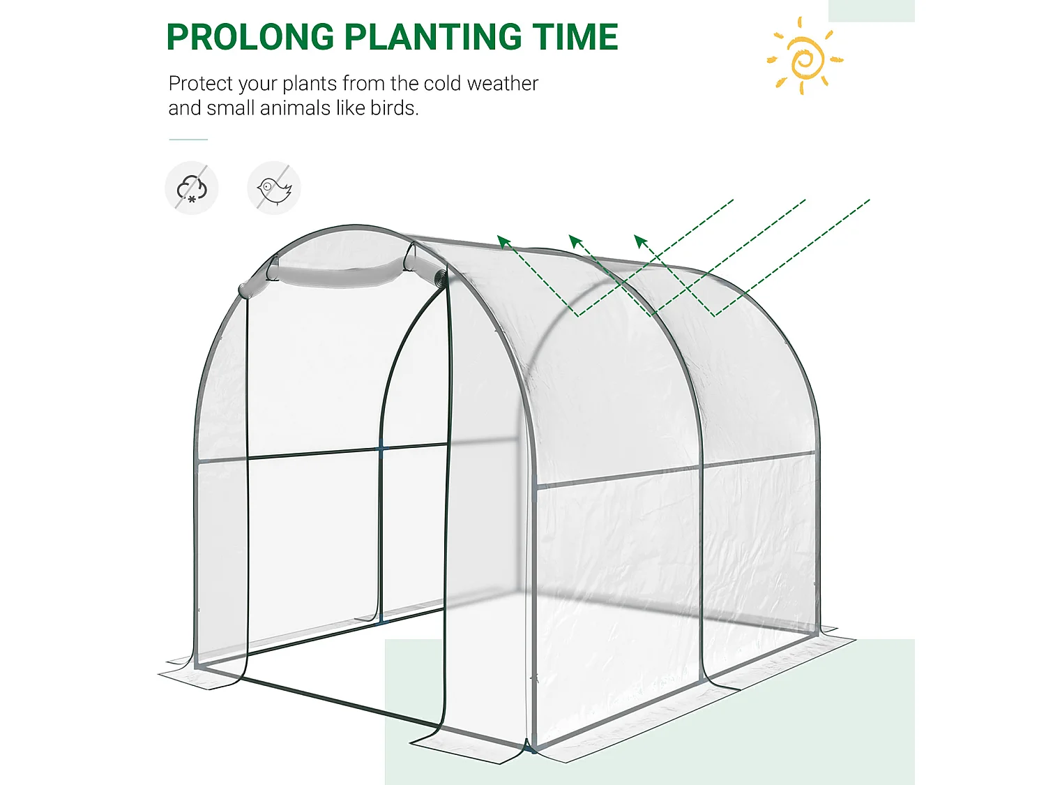Outsunny Walk In Polytunnel Greenhouse w/ Roll Up Door PVC Cover, 2.5 x 2m