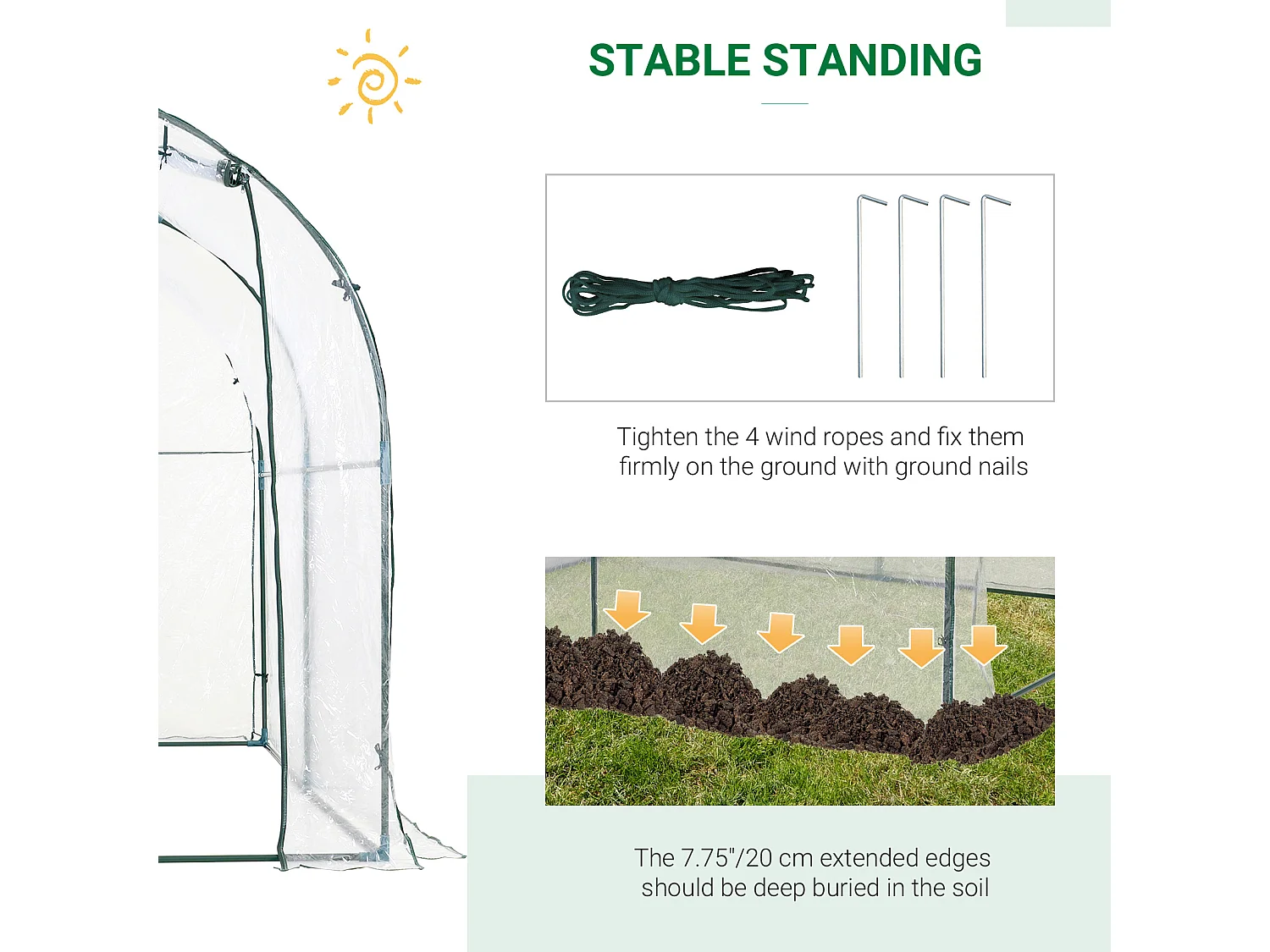 Outsunny Walk In Polytunnel Greenhouse w/ Roll Up Door PVC Cover, 2.5 x 2m