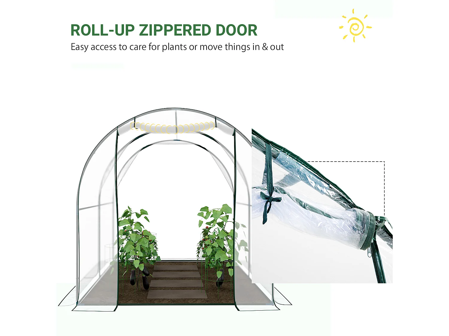 Outsunny Walk In Polytunnel Greenhouse w/ Roll Up Door PVC Cover, 2.5 x 2m