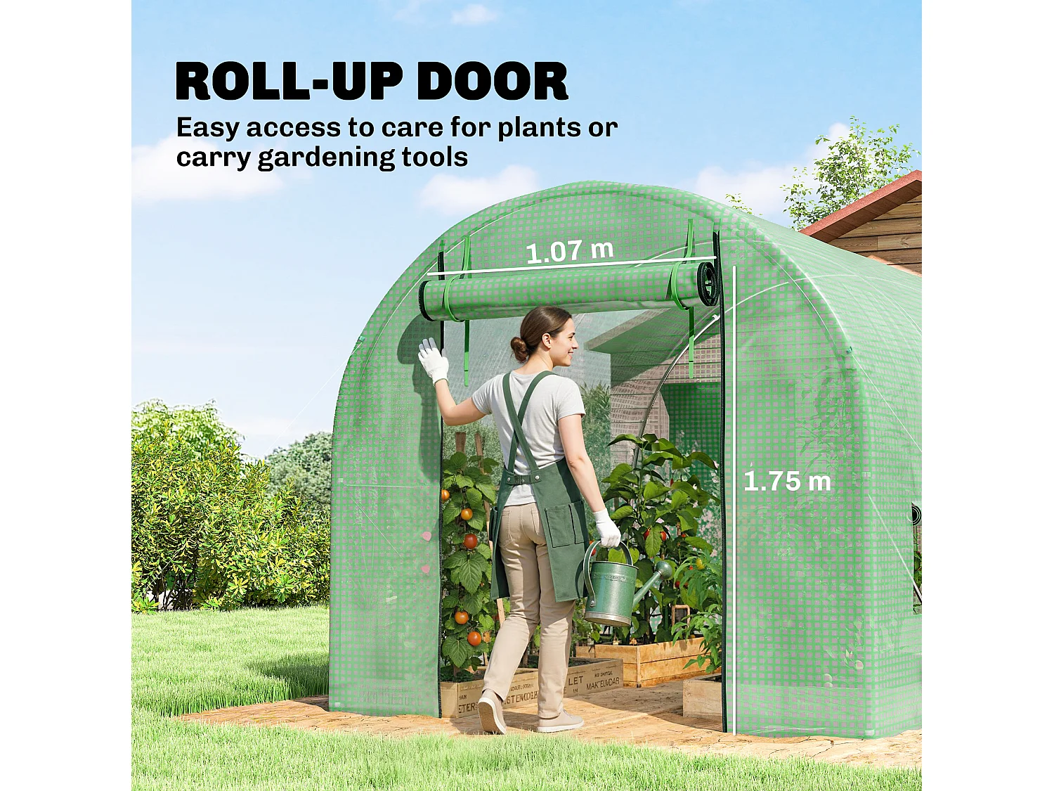 Outsunny 2.5 x 2m Walk-In Polytunnel Greenhouse with Roll Up Door Windows Green