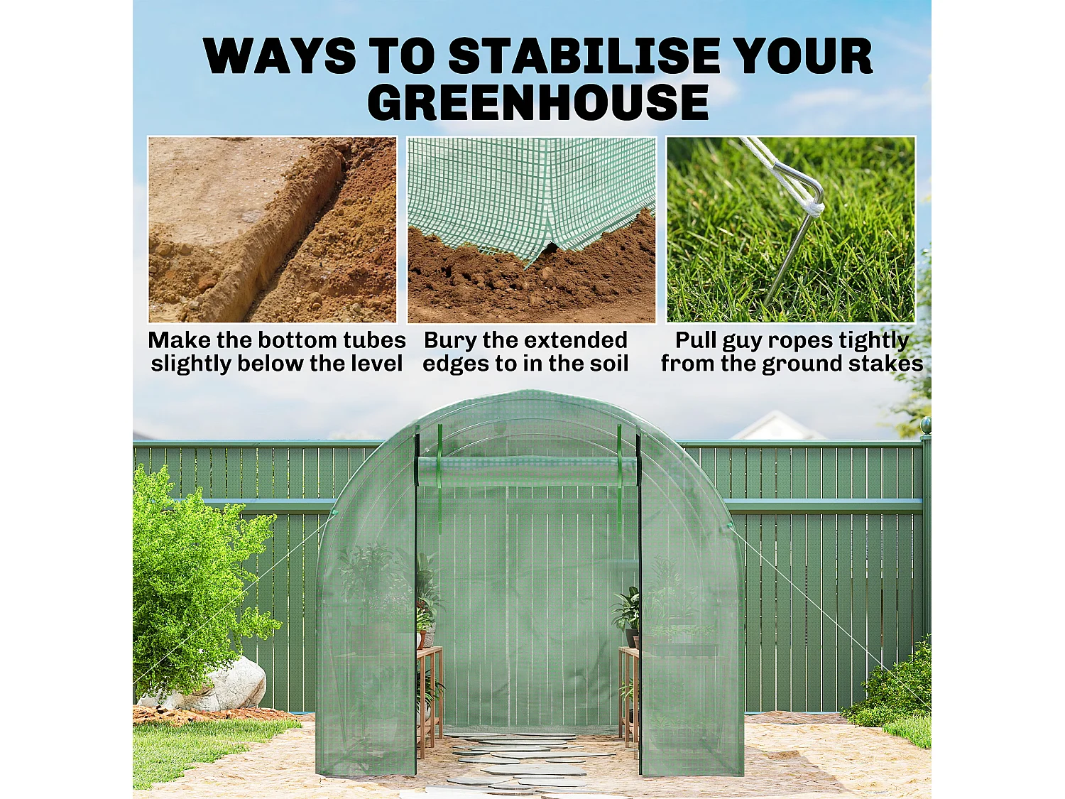 Outsunny 2.5 x 2m Walk-In Polytunnel Greenhouse with Roll Up Door Windows Green