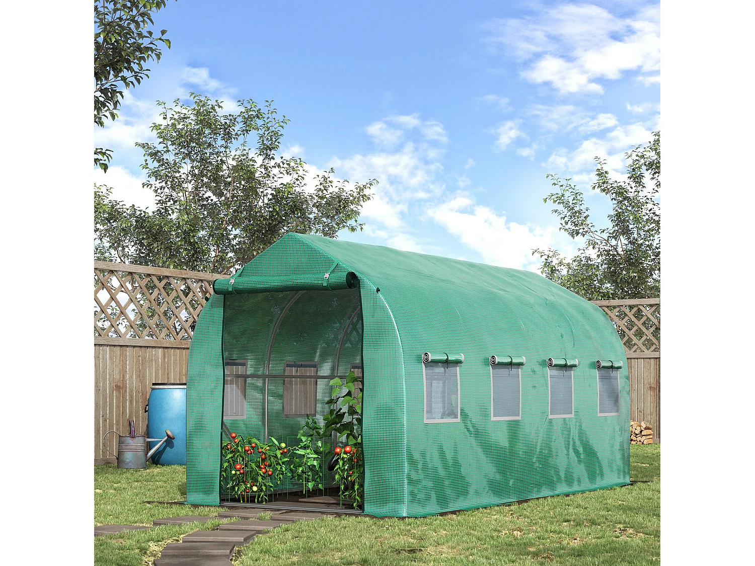 Outsunny 4 x 2 M Walk in Polytunnel Greenhouse with Roll-up Zipped Door