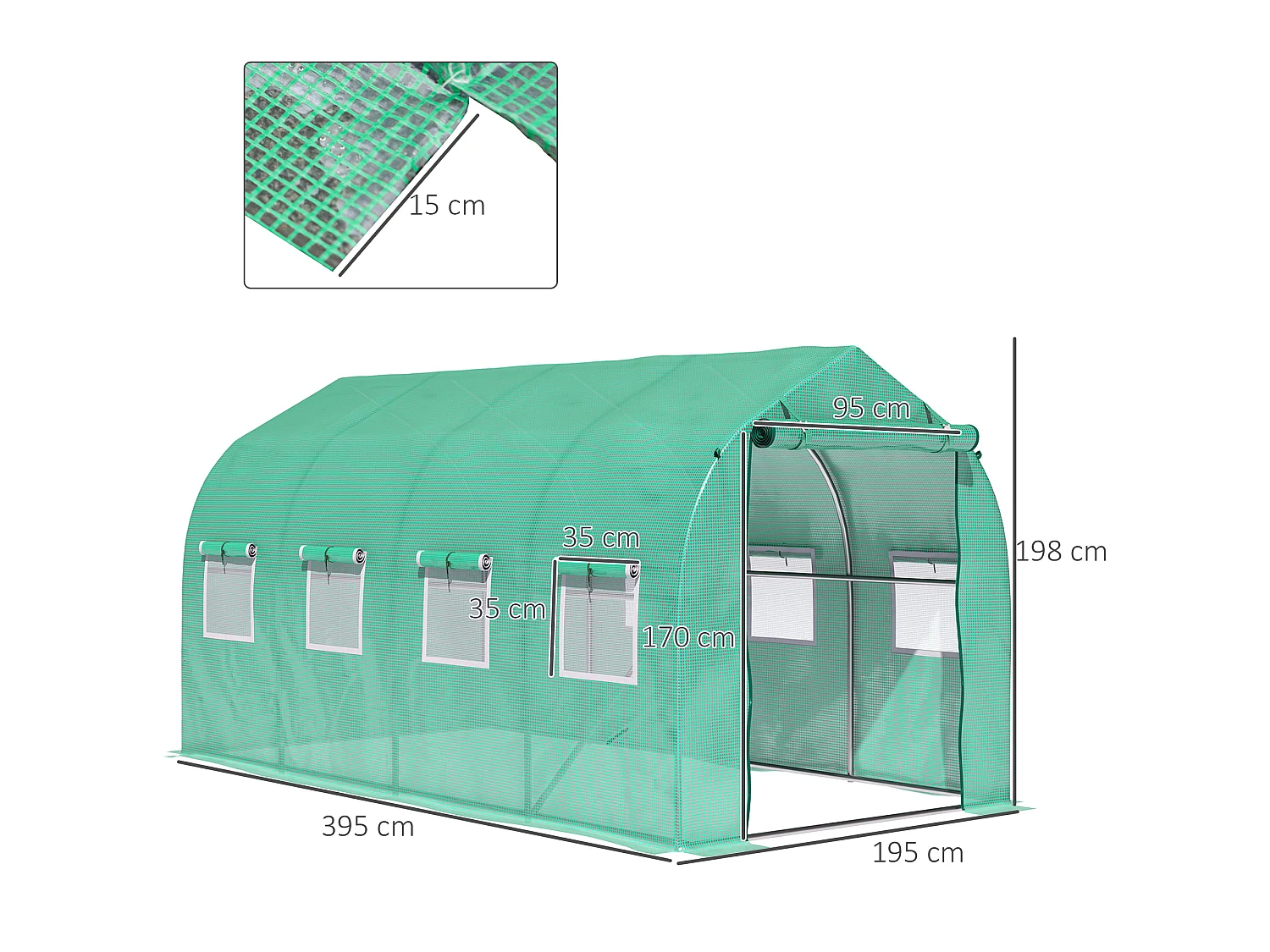 Outsunny 4 x 2 M Walk in Polytunnel Greenhouse with Roll-up Zipped Door
