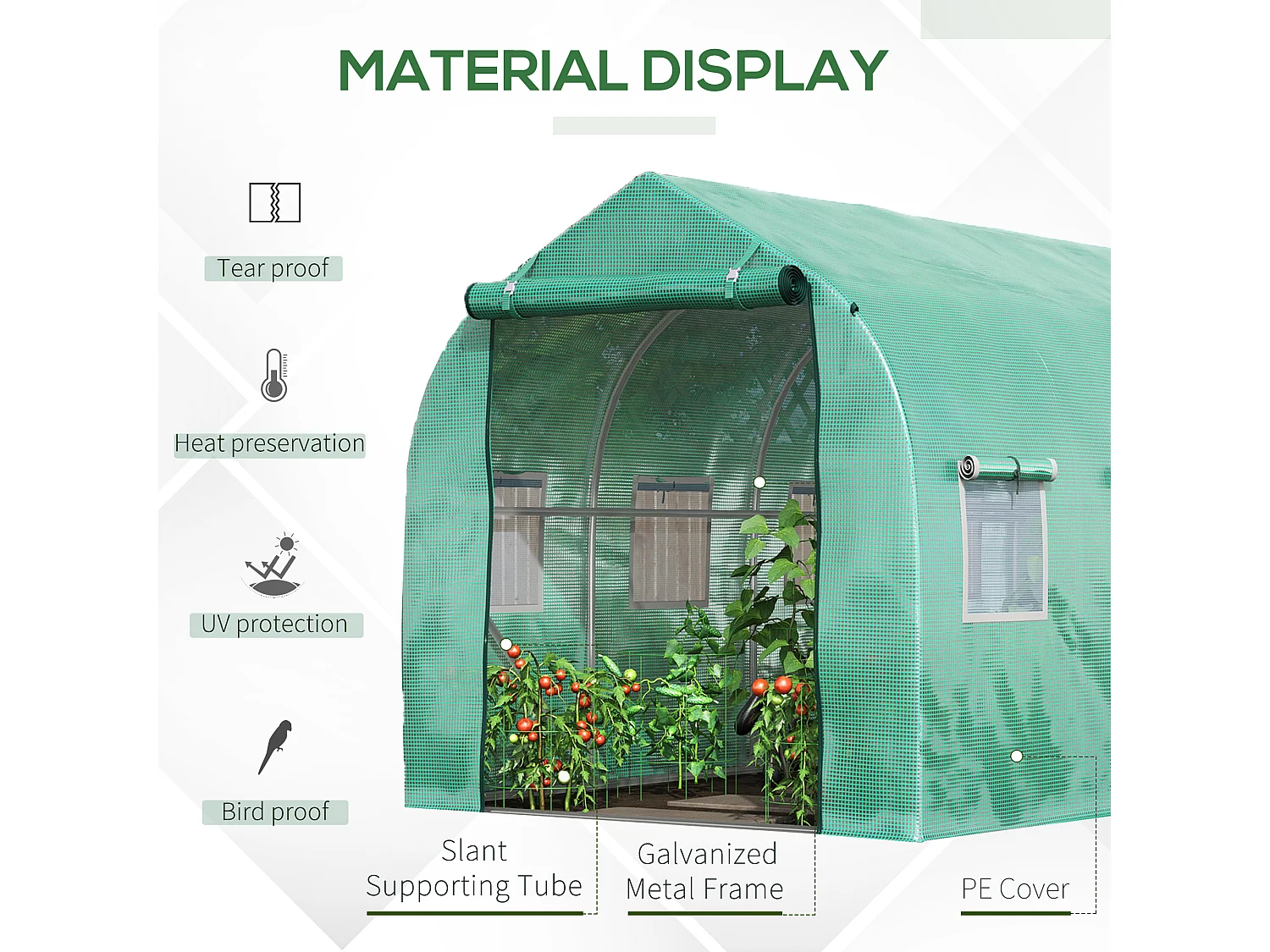 Outsunny 4 x 2 M Walk in Polytunnel Greenhouse with Roll-up Zipped Door