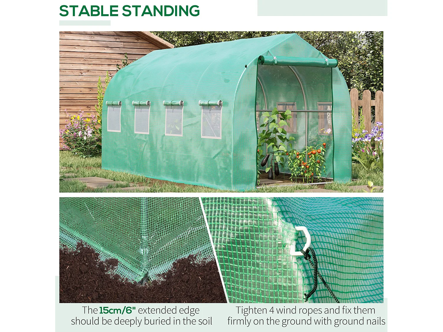 Outsunny 4 x 2 M Walk in Polytunnel Greenhouse with Roll-up Zipped Door