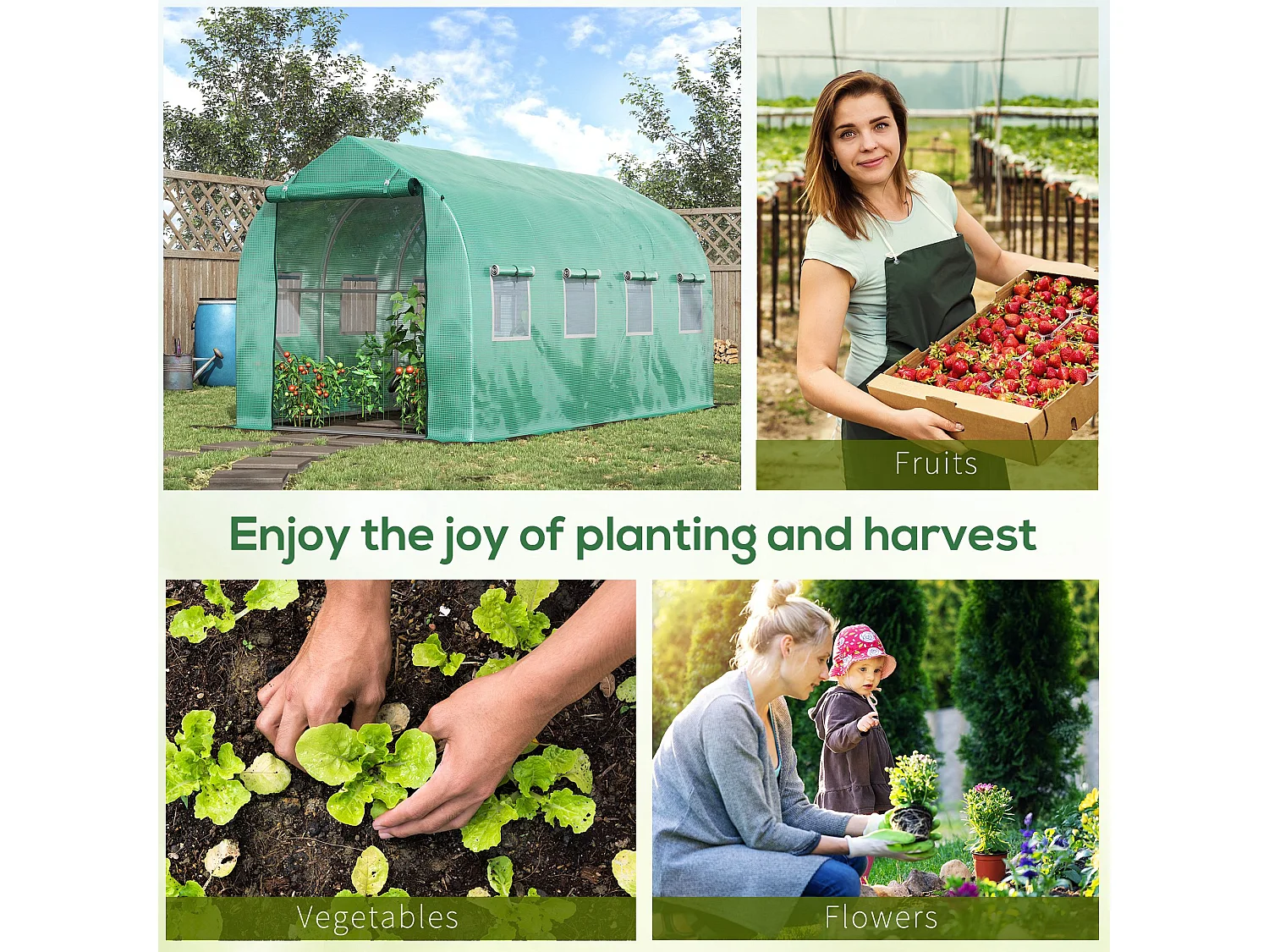 Outsunny 4 x 2 M Walk in Polytunnel Greenhouse with Roll-up Zipped Door
