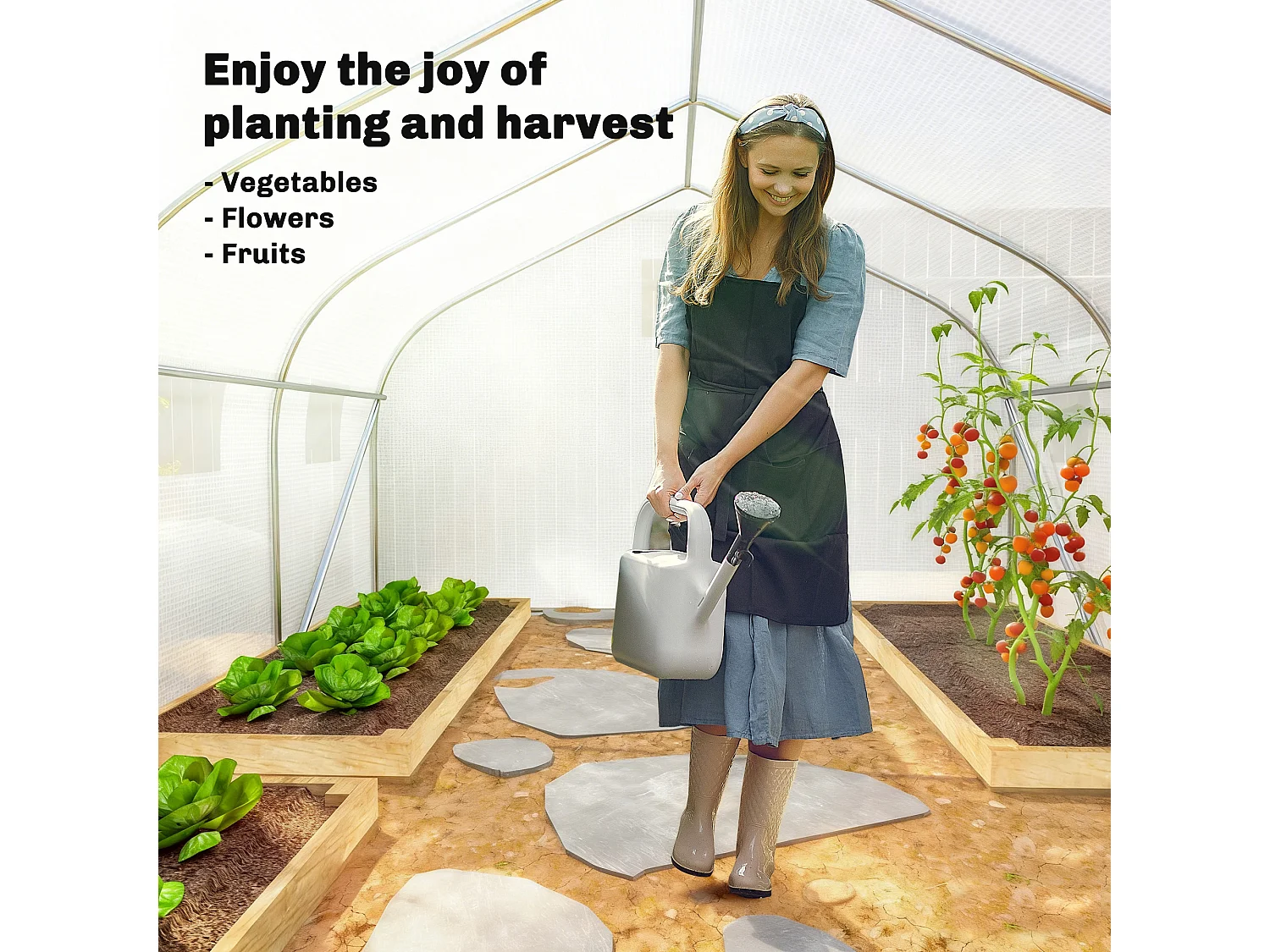 Outsunny Walk-In Polytunnel Greenhouse w/ Roll Up Door Windows, 4.5x3x2 m White