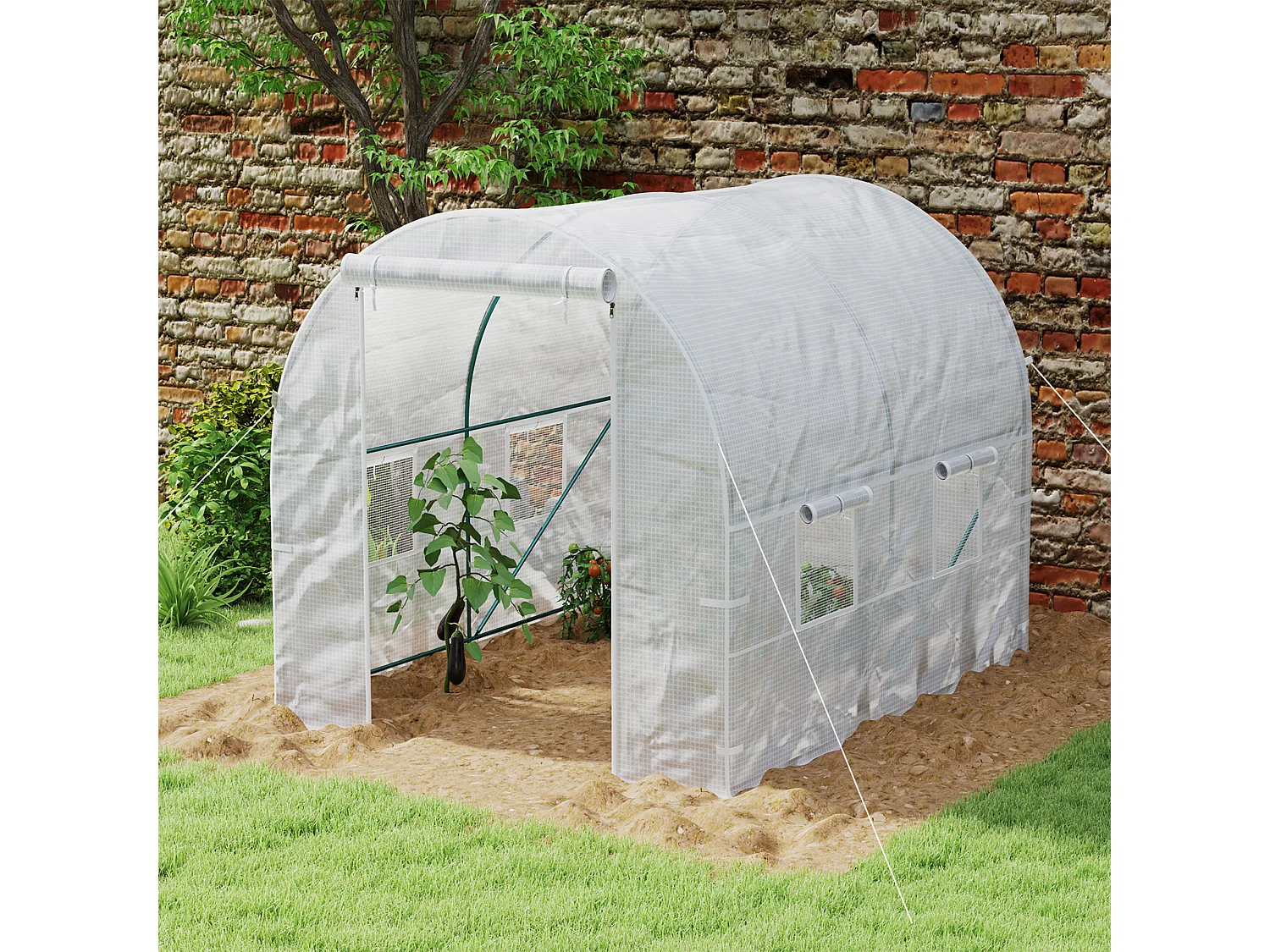 Outsunny Polytunnel Greenhouse Outdoor Grow House Roll Up Door Windows 2x2.5m