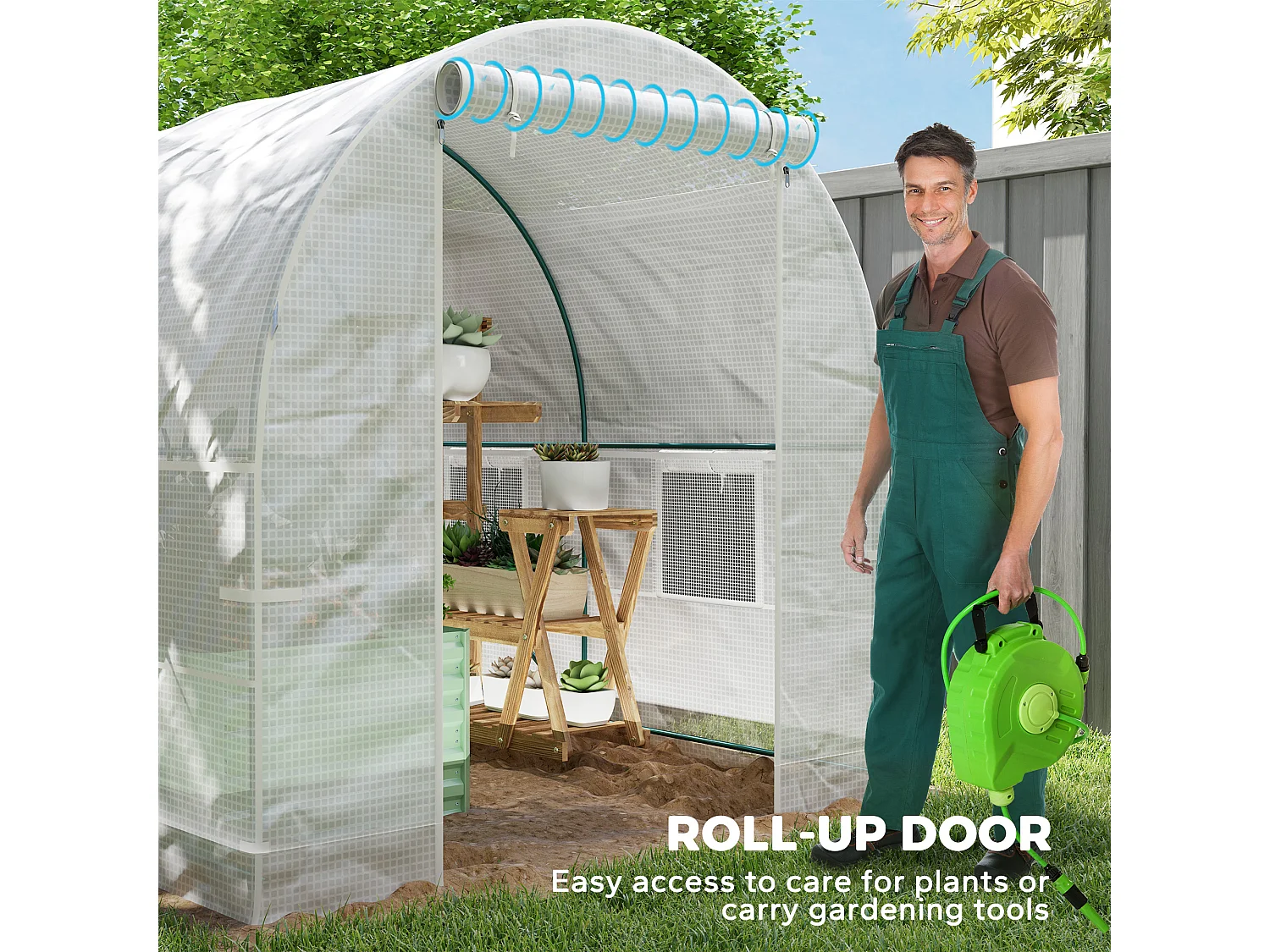 Outsunny Polytunnel Greenhouse Outdoor Grow House Roll Up Door Windows 2x2.5m