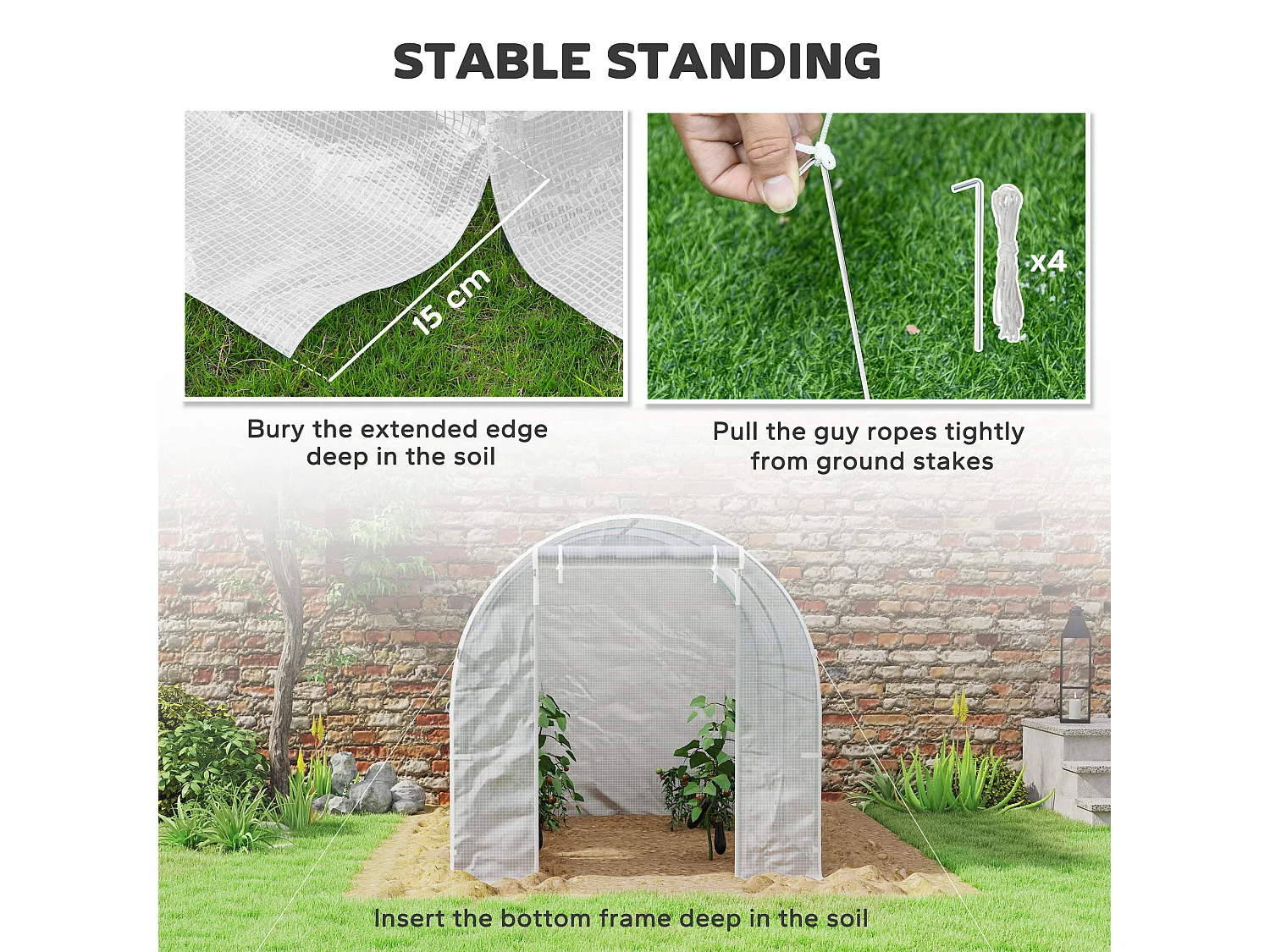 Outsunny Polytunnel Greenhouse Outdoor Grow House Roll Up Door Windows 2x2.5m