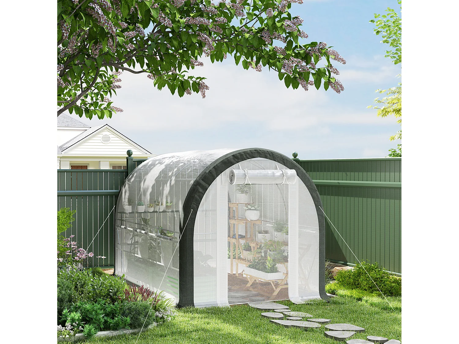 Outsunny Walk-in Tunnel Greenhouse, Upgraded Structure, Mesh Door & Windows