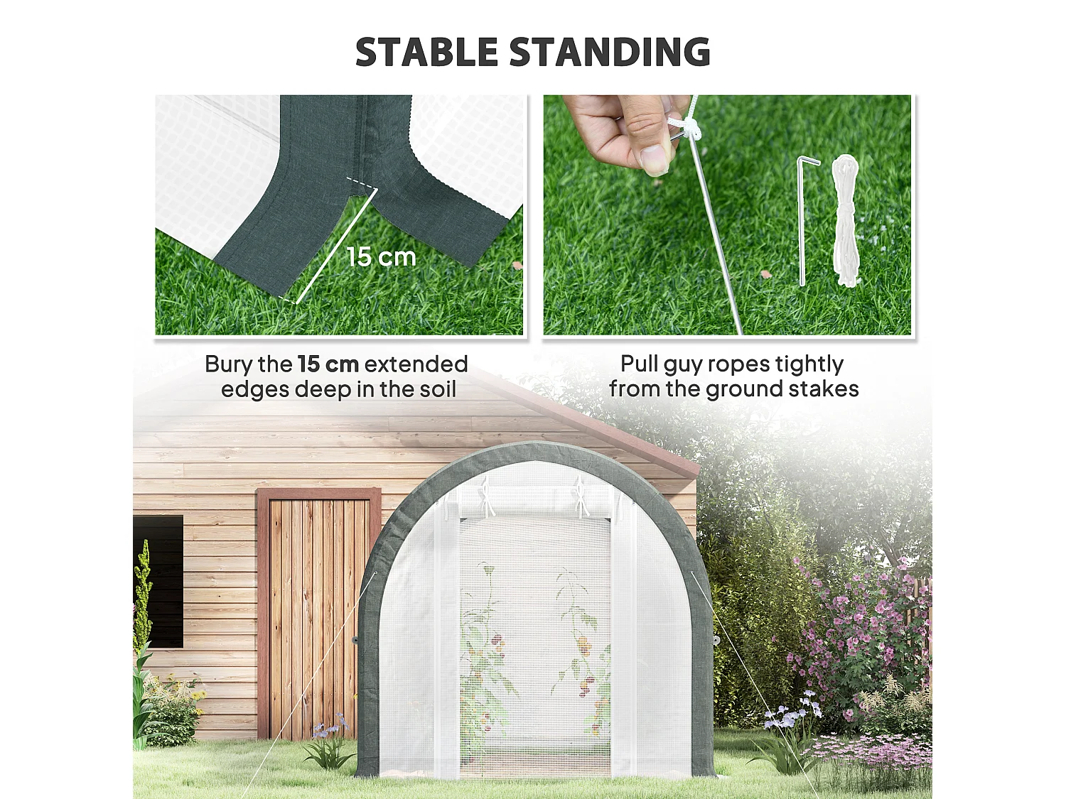 Outsunny Walk-in Tunnel Greenhouse, Upgraded Structure, Mesh Door & Windows