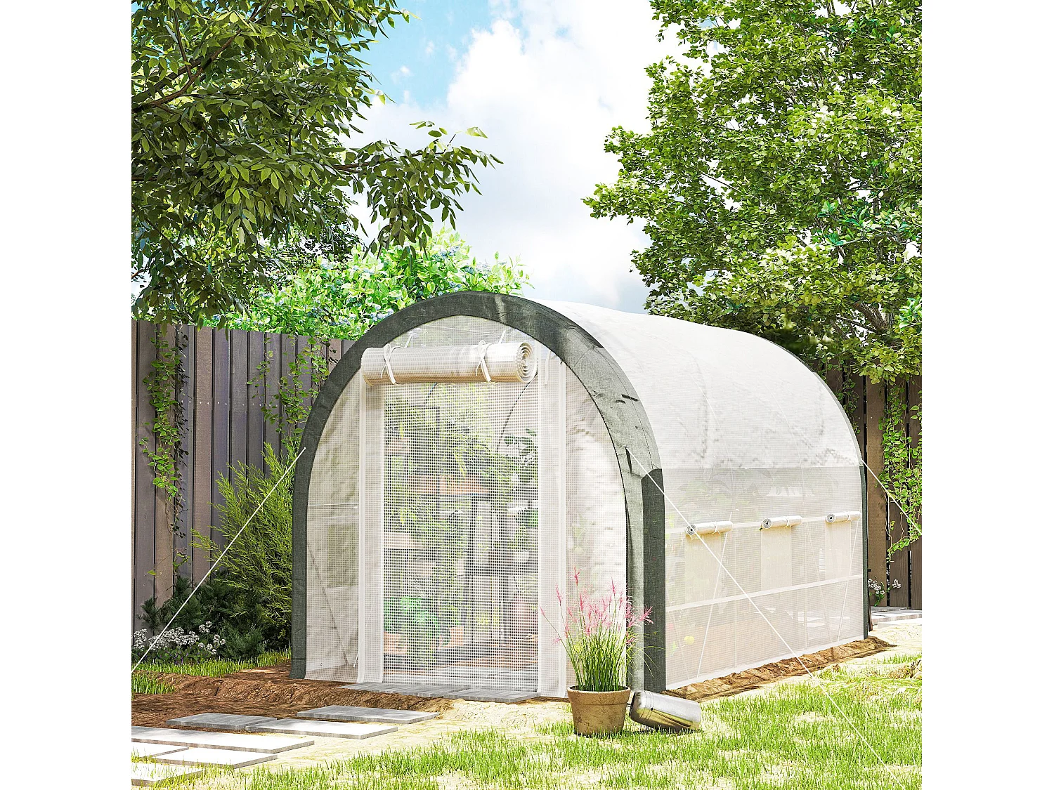 Outsunny Walk-in Tunnel Greenhouse, Upgraded Structure, Mesh Door & Windows