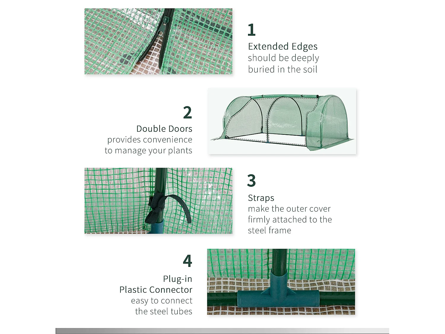 Outsunny Tunnel Greenhouse Grow House Steel Frame PE Green 200x100x80 cm