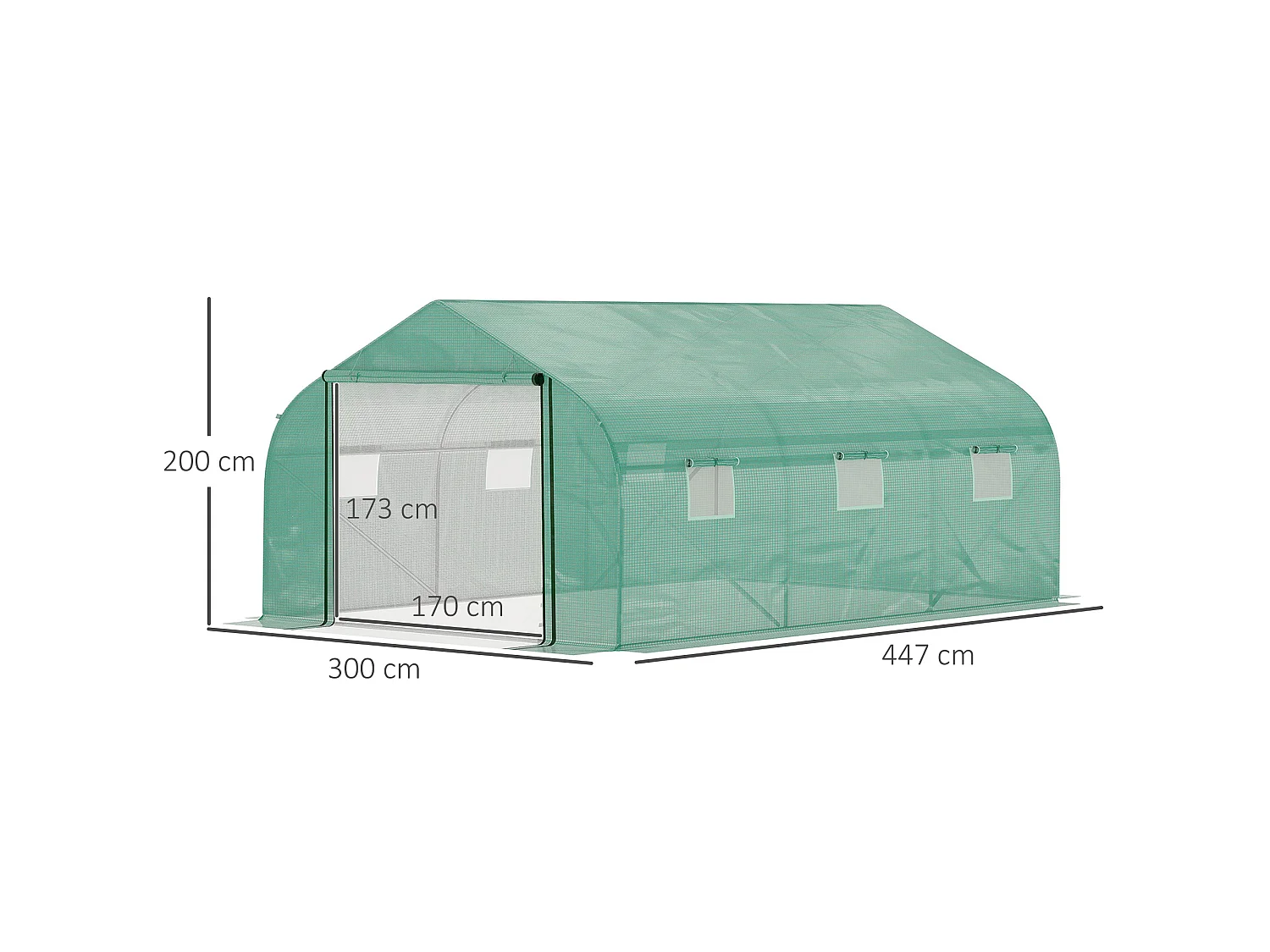 Outsunny 4.5 x 3 x 2m Outdoor Tunnel Greenhouse w/ Roll Up Door 6 Windows Green