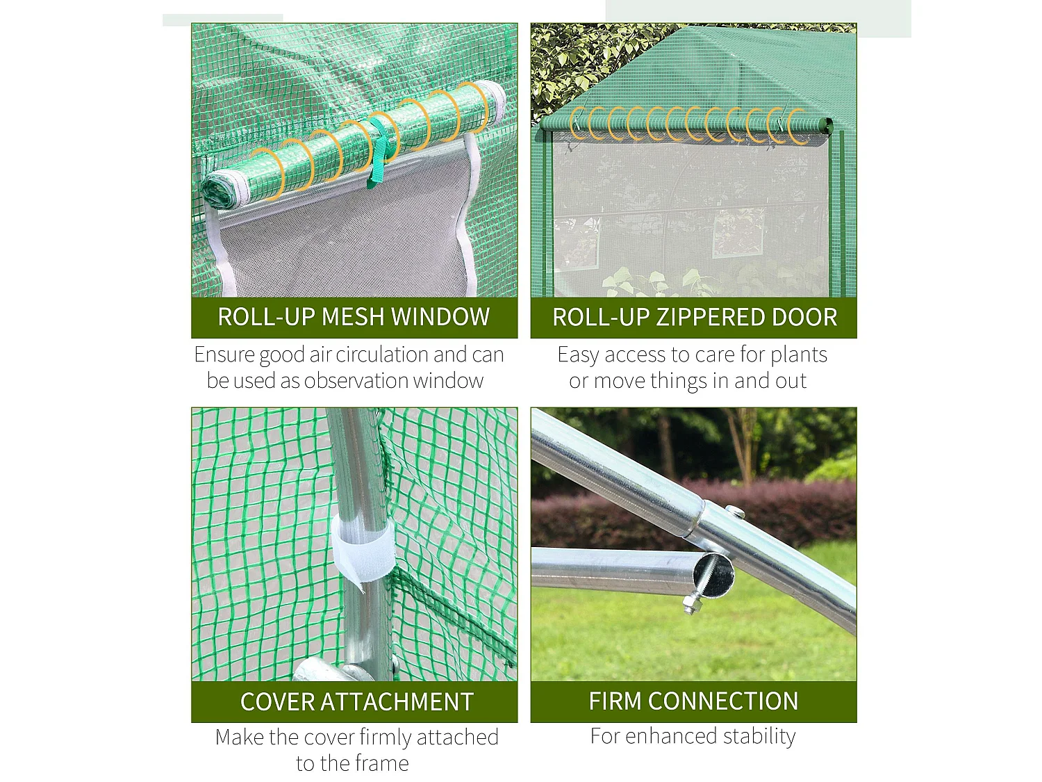 Outsunny 4.5 x 3 x 2m Outdoor Tunnel Greenhouse w/ Roll Up Door 6 Windows Green