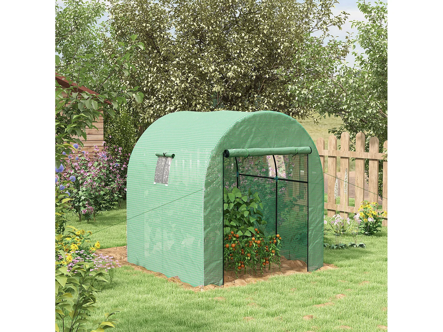 Outsunny 1.8 x 1.8 x 2m Polytunnel Greenhouse with Doors and Mesh Windows