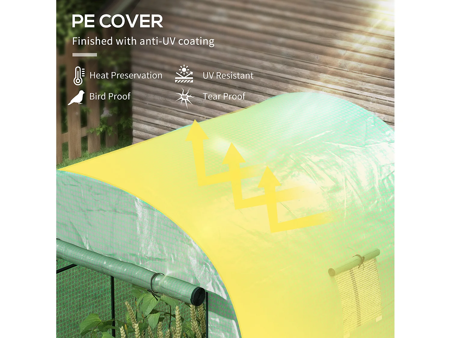 Outsunny 1.8 x 1.8 x 2m Polytunnel Greenhouse with Doors and Mesh Windows
