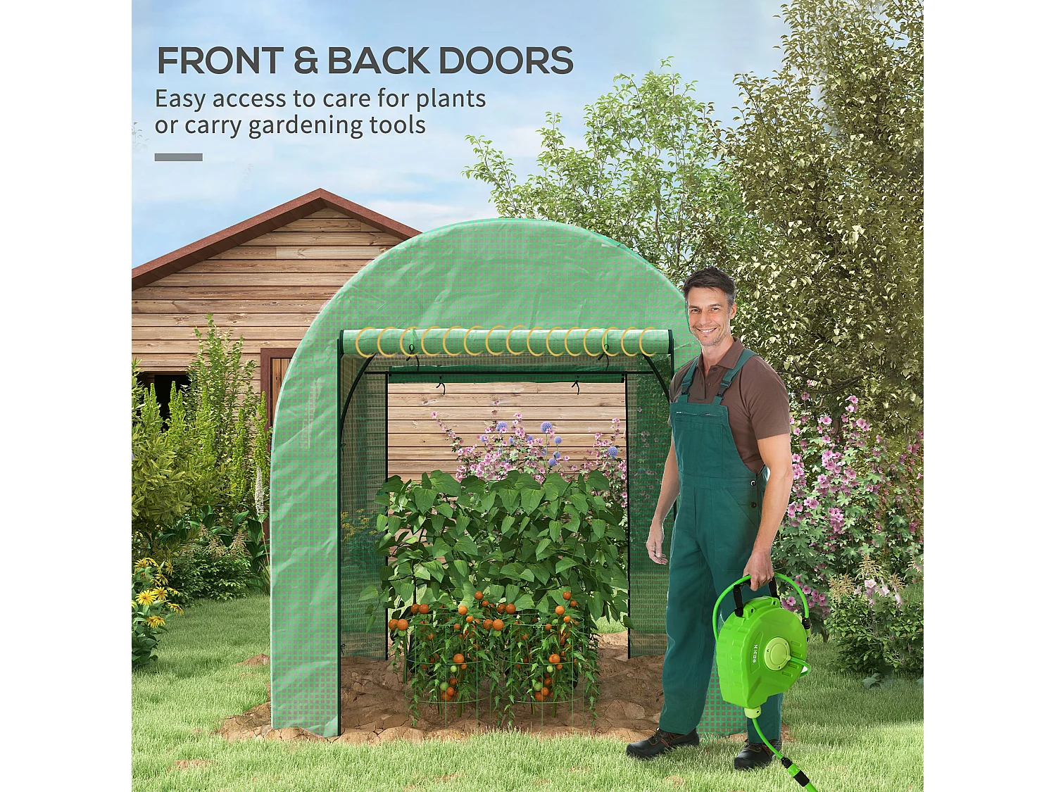 Outsunny 1.8 x 1.8 x 2m Polytunnel Greenhouse with Doors and Mesh Windows