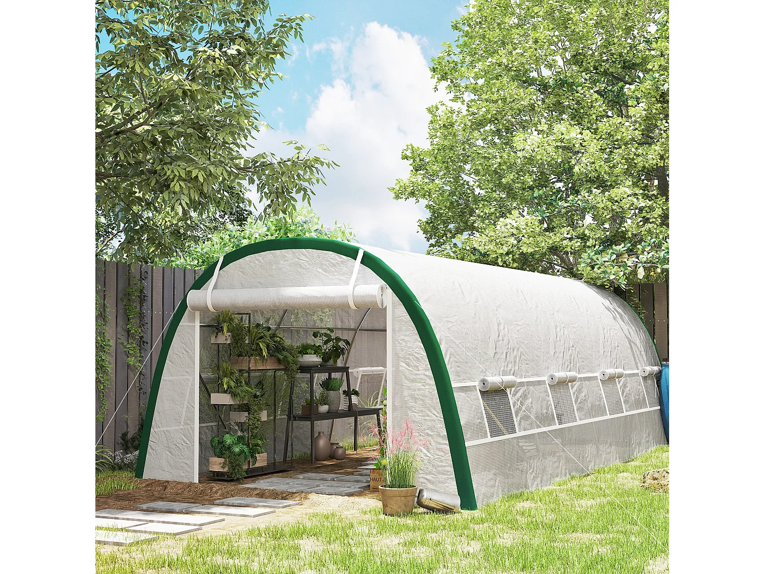 Outsunny Polytunnel Greenhouse Tunnel Warm House Tent with PE Cover, White