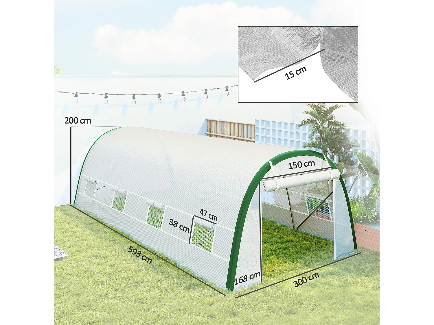 Outsunny Polytunnel Greenhouse Tunnel Warm House Tent with PE Cover, White