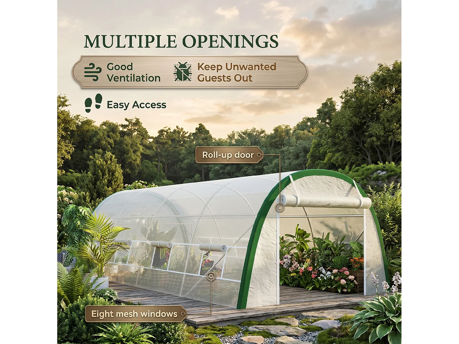 Outsunny Polytunnel Greenhouse Tunnel Warm House Tent with PE Cover, White