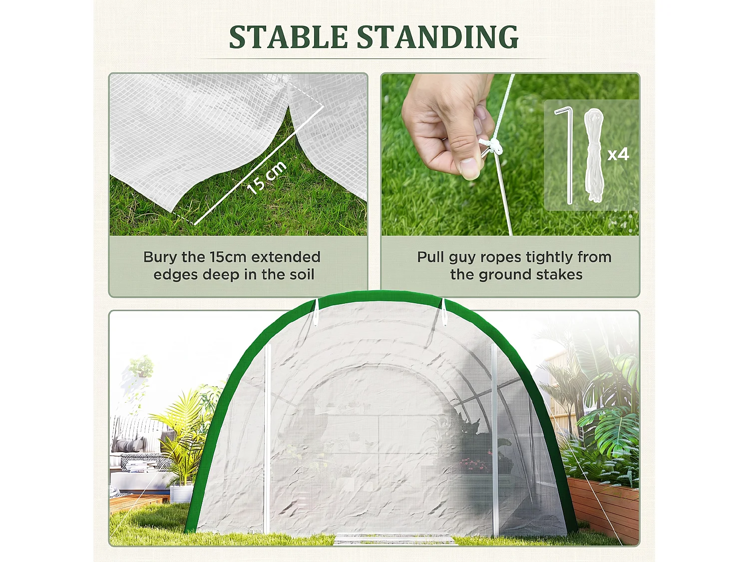 Outsunny Polytunnel Greenhouse Tunnel Warm House Tent with PE Cover, White
