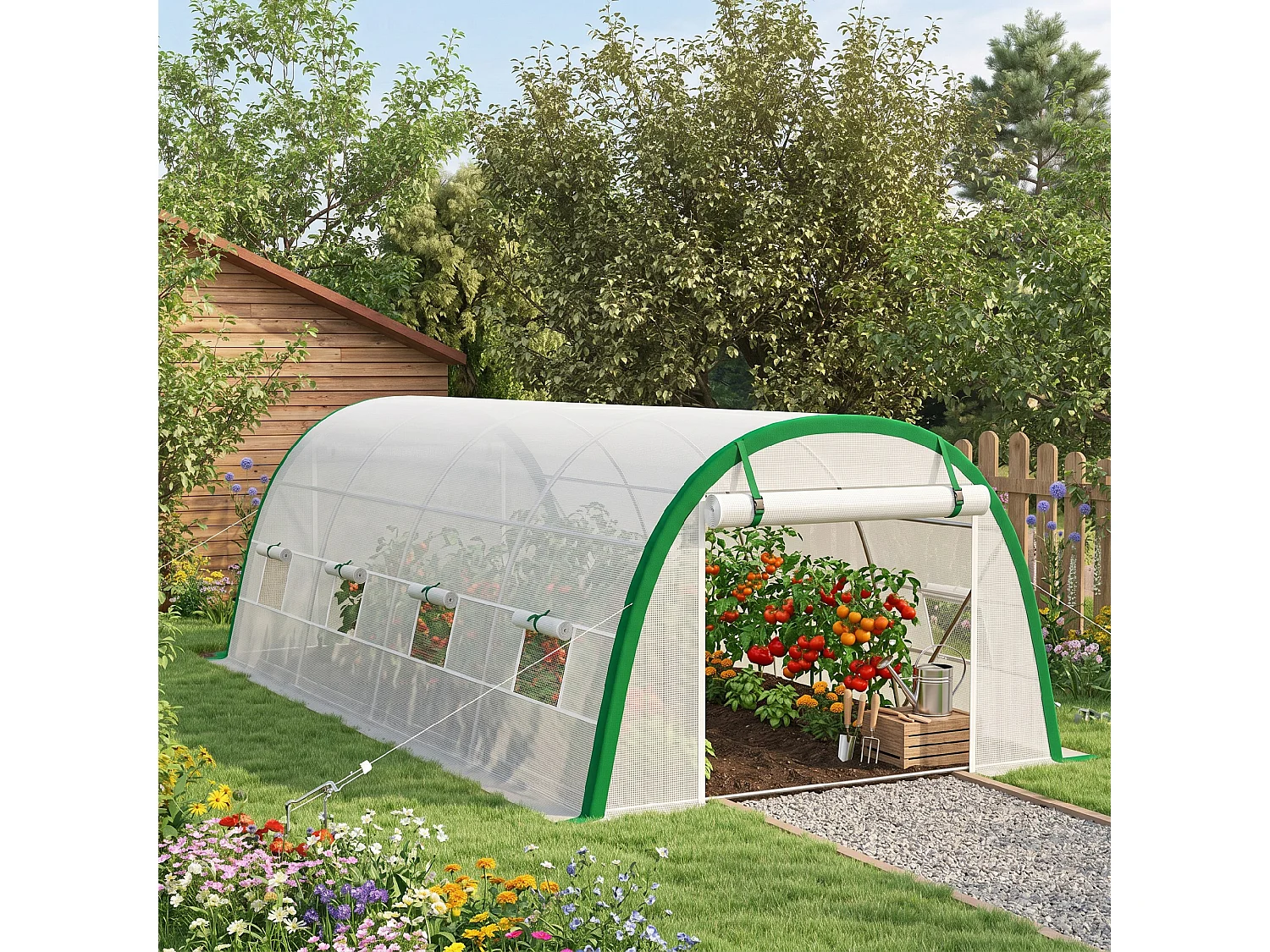 Outsunny Polytunnel Greenhouse Tunnel Warm House Tent with PE Cover, White