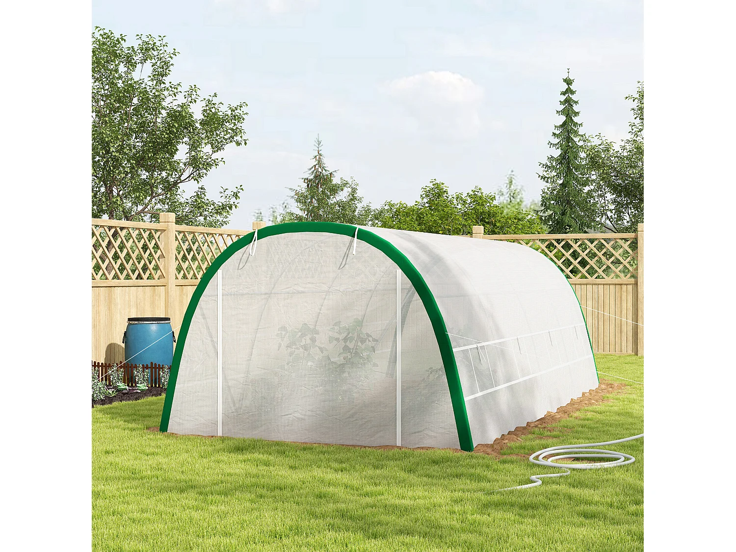 Outsunny Polytunnel Greenhouse Tunnel Warm House Tent with PE Cover, White
