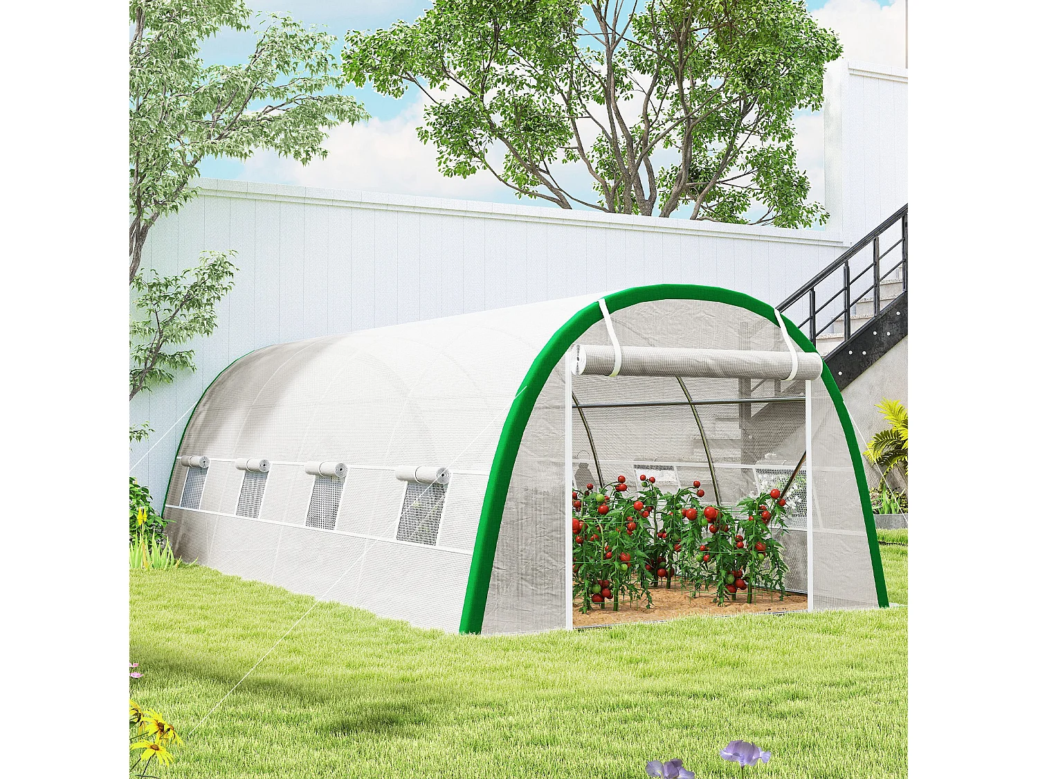 Outsunny Polytunnel Greenhouse Tunnel Warm House Tent with PE Cover, White