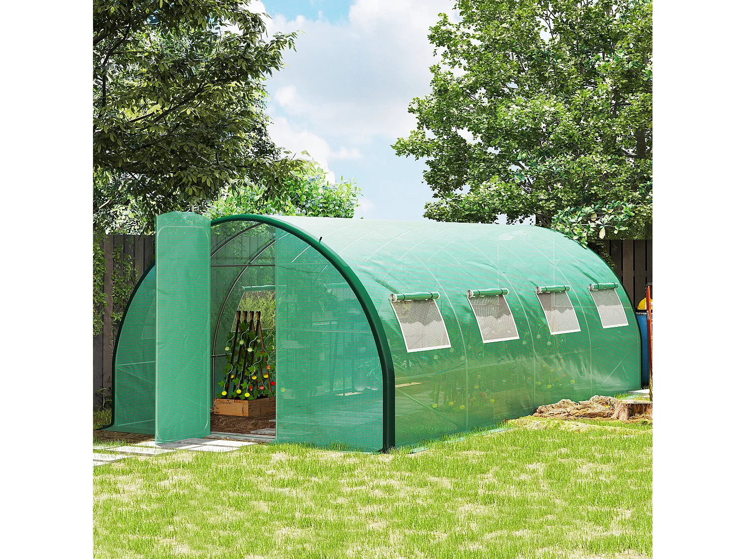 Outsunny Tunnel Greenhouse, Upgraded Structure, Hinged Doors, 6 x 3 m, Green