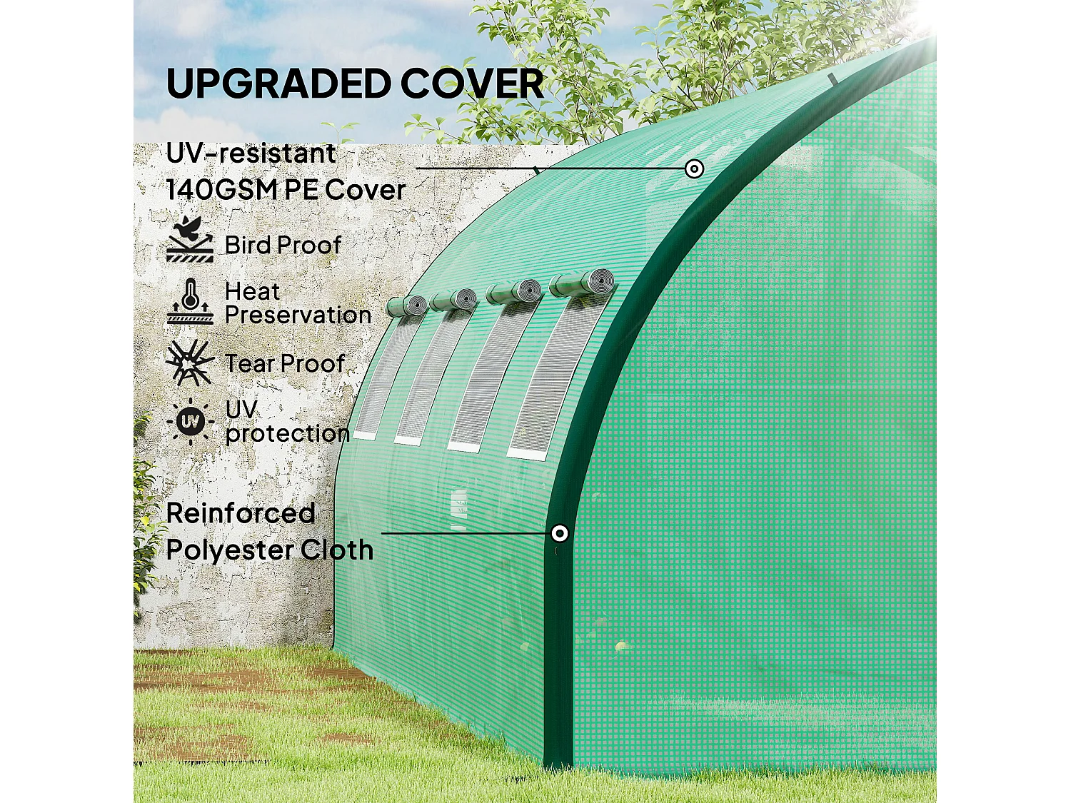 Outsunny Tunnel Greenhouse, Upgraded Structure, Hinged Doors, 6 x 3 m, Green