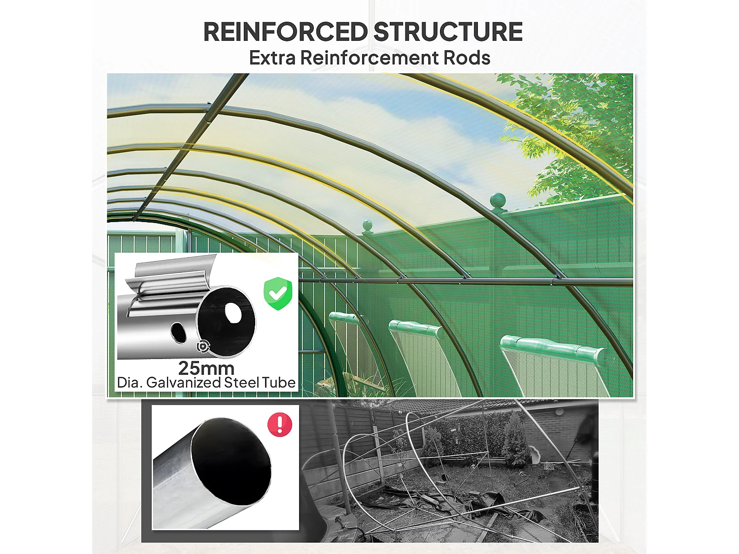 Outsunny Tunnel Greenhouse, Upgraded Structure, Hinged Doors, 6 x 3 m, Green