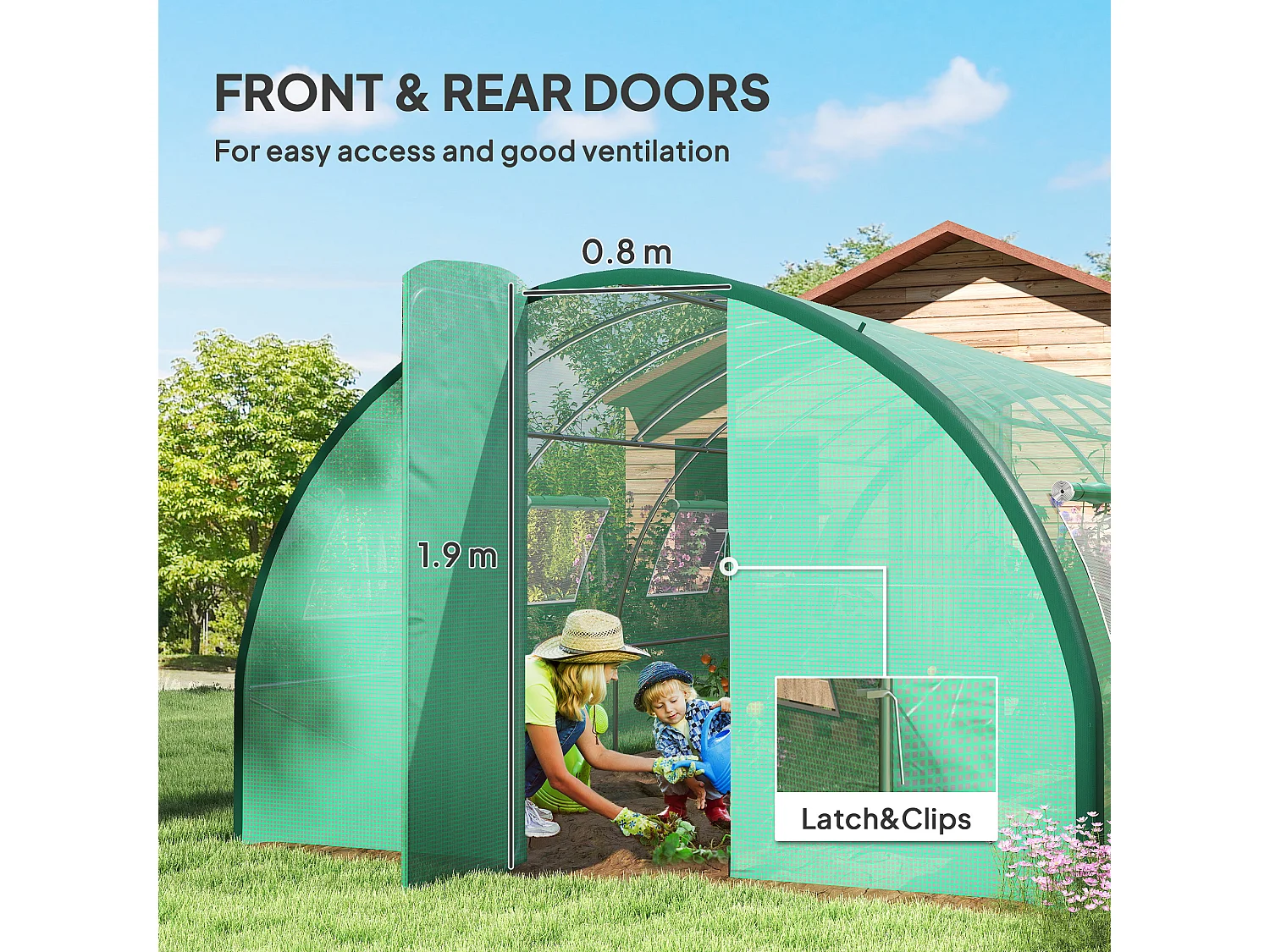 Outsunny Tunnel Greenhouse, Upgraded Structure, Hinged Doors, 6 x 3 m, Green