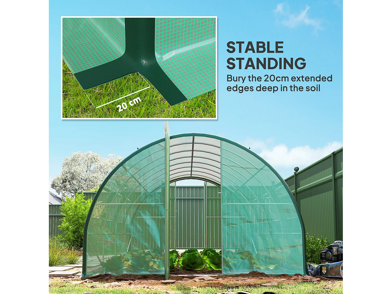 Outsunny Tunnel Greenhouse, Upgraded Structure, Hinged Doors, 6 x 3 m, Green