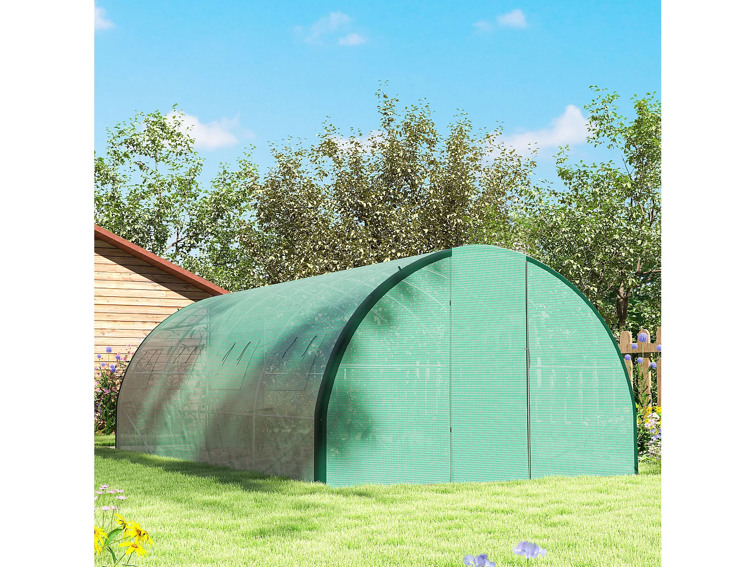 Outsunny Tunnel Greenhouse, Upgraded Structure, Hinged Doors, 6 x 3 m, Green