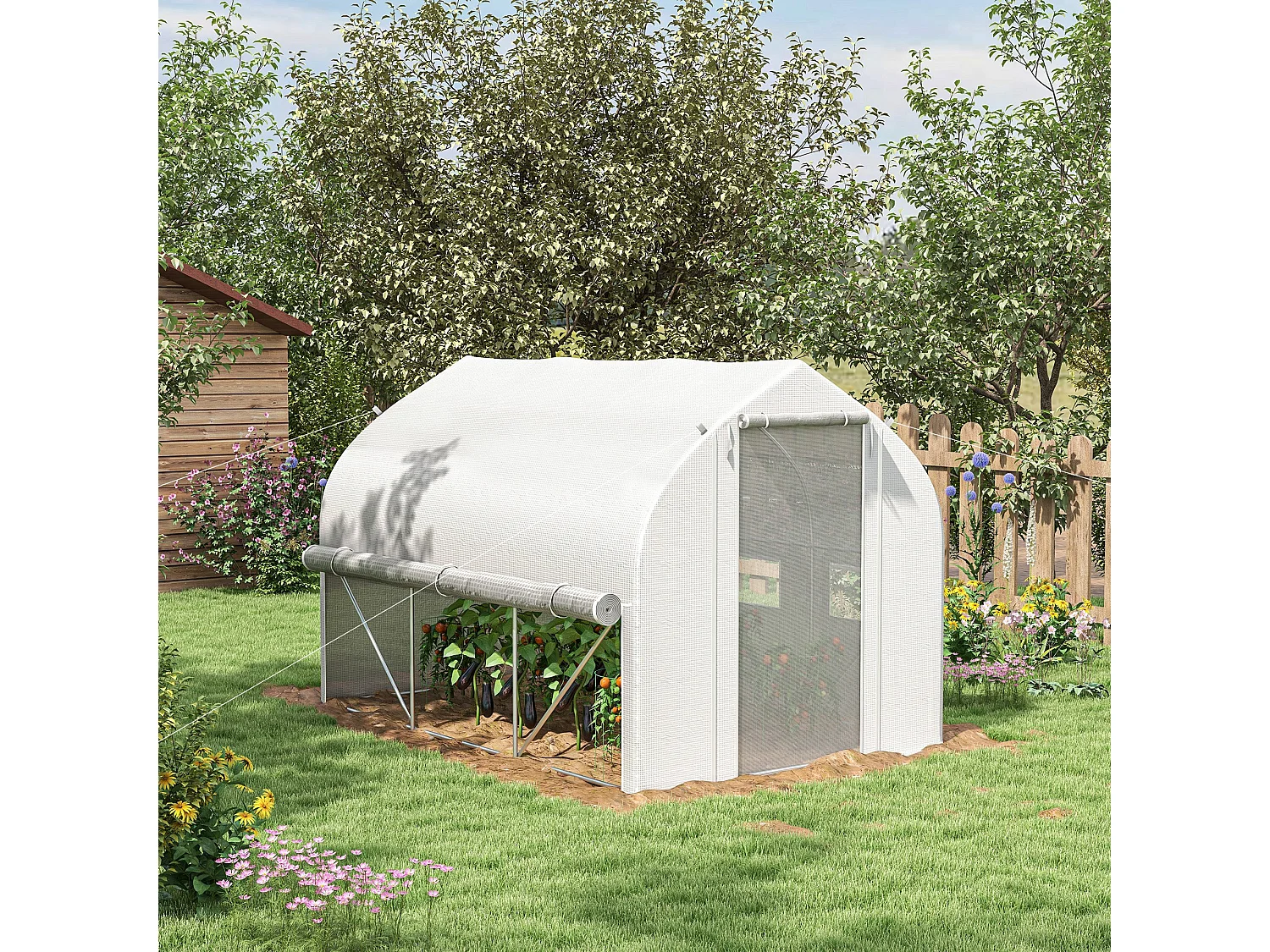 Outsunny 3 x 2m Walk-in Tunnel Greenhouse, Roll Up Sidewalls, Mesh Door