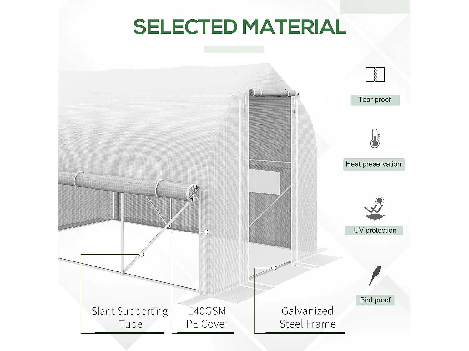 Outsunny 3 x 2m Walk-in Tunnel Greenhouse, Roll Up Sidewalls, Mesh Door