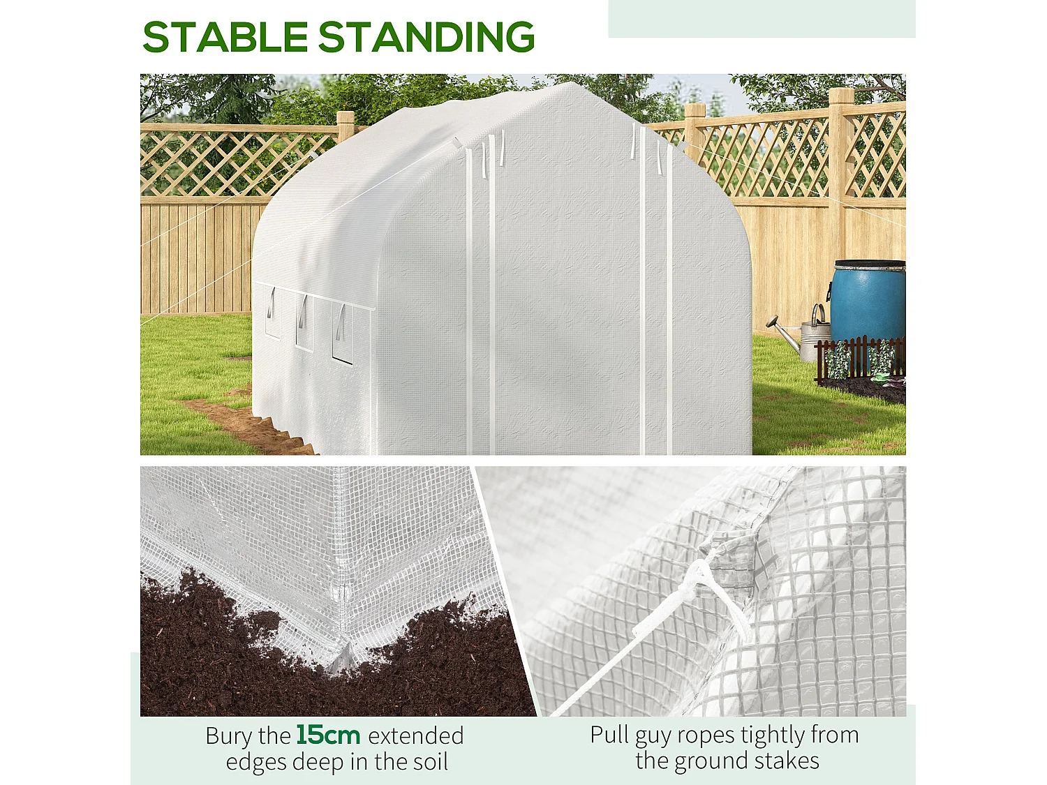 Outsunny 3 x 2m Walk-in Tunnel Greenhouse, Roll Up Sidewalls, Mesh Door