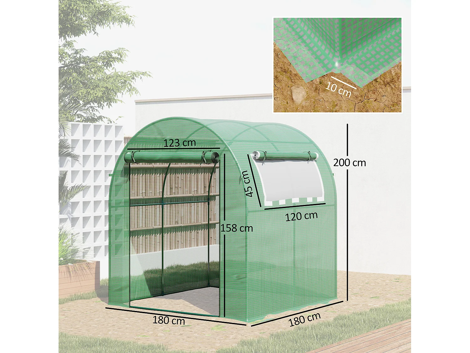 Outsunny Walk in Polytunnel Greenhouse with Roll-up Window and Door, Green