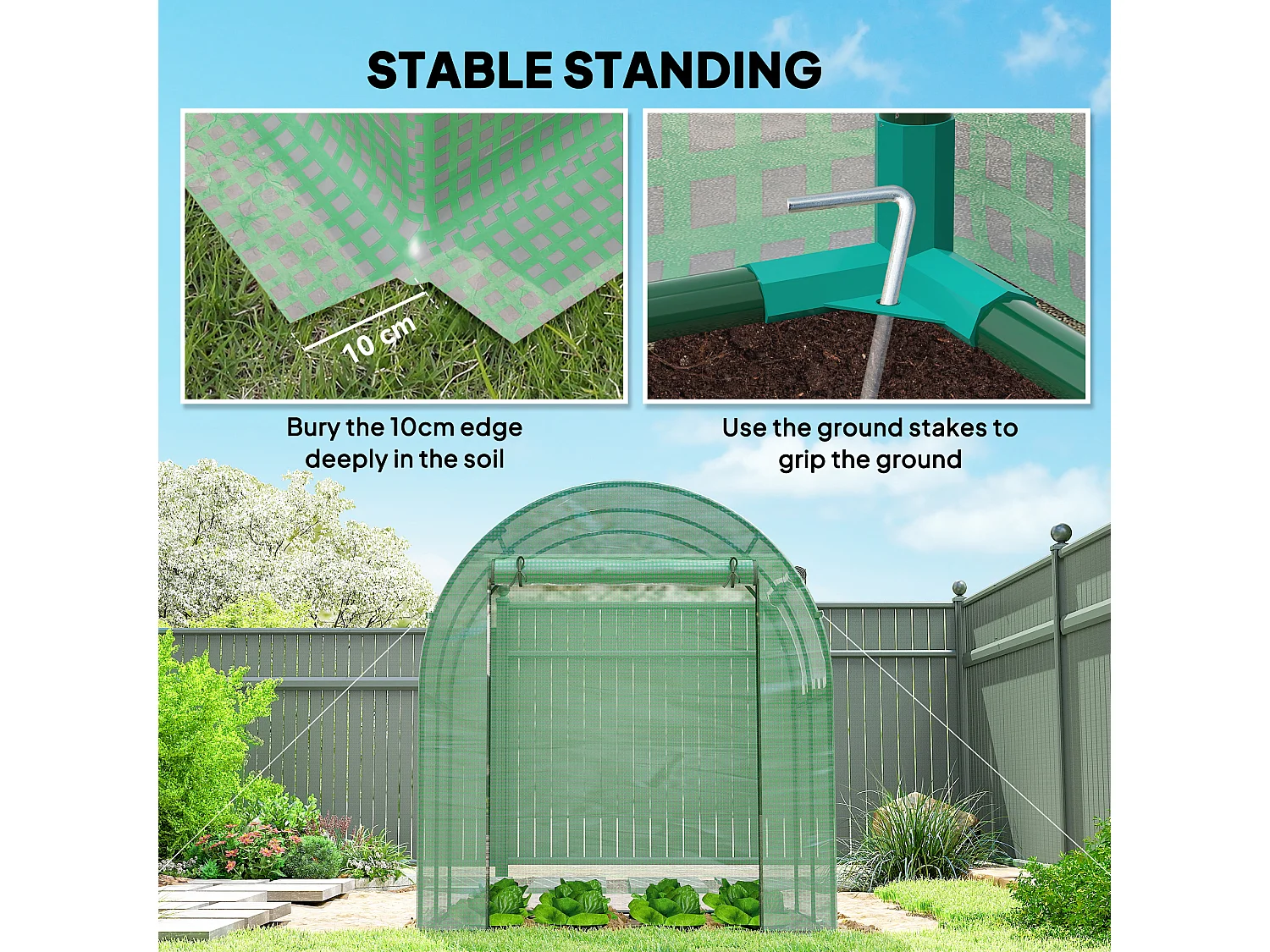 Outsunny Walk in Polytunnel Greenhouse with Roll-up Window and Door, Green