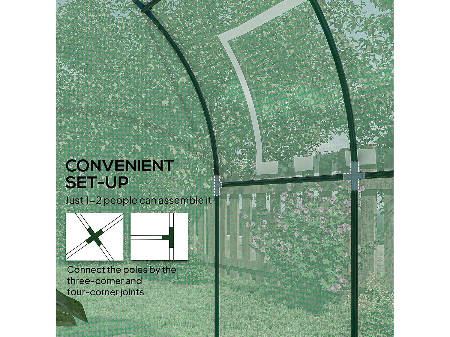 Outsunny Walk in Polytunnel Greenhouse with Roll-up Window and Door, Green