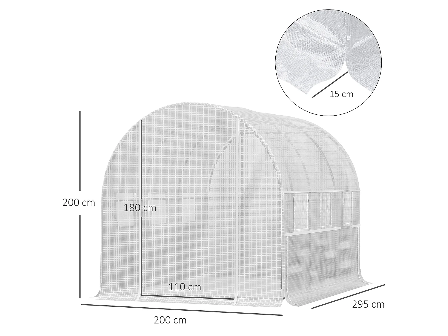 Outsunny 3 x 2 x 2m Polytunnel Green House w/ UV-resistant PE Cover, White