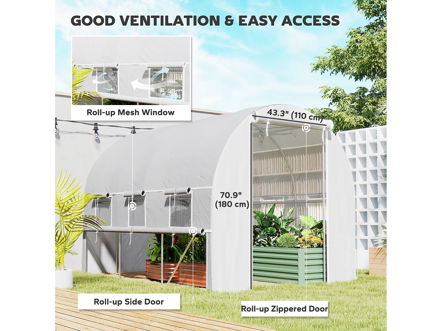 Outsunny 3 x 2 x 2m Polytunnel Green House w/ UV-resistant PE Cover, White
