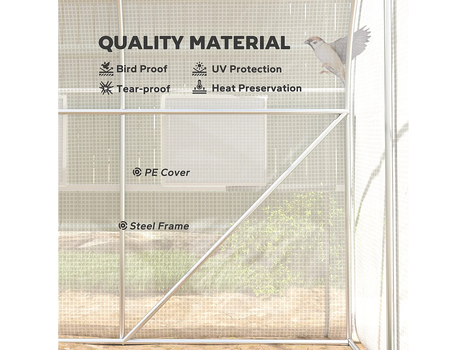 Outsunny 3 x 2 x 2m Polytunnel Green House w/ UV-resistant PE Cover, White