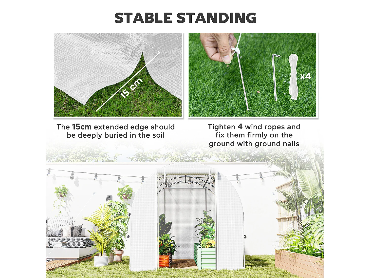 Outsunny 3 x 2 x 2m Polytunnel Green House w/ UV-resistant PE Cover, White