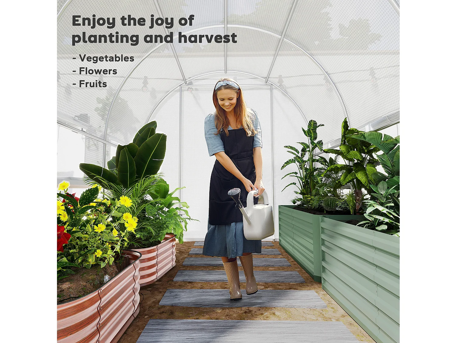 Outsunny 3 x 2 x 2m Polytunnel Green House w/ UV-resistant PE Cover, White