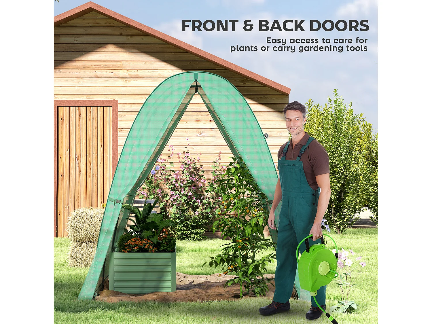 Outsunny Portable Greenhouse Gardening Plant Hot House with 2 Doors, Green