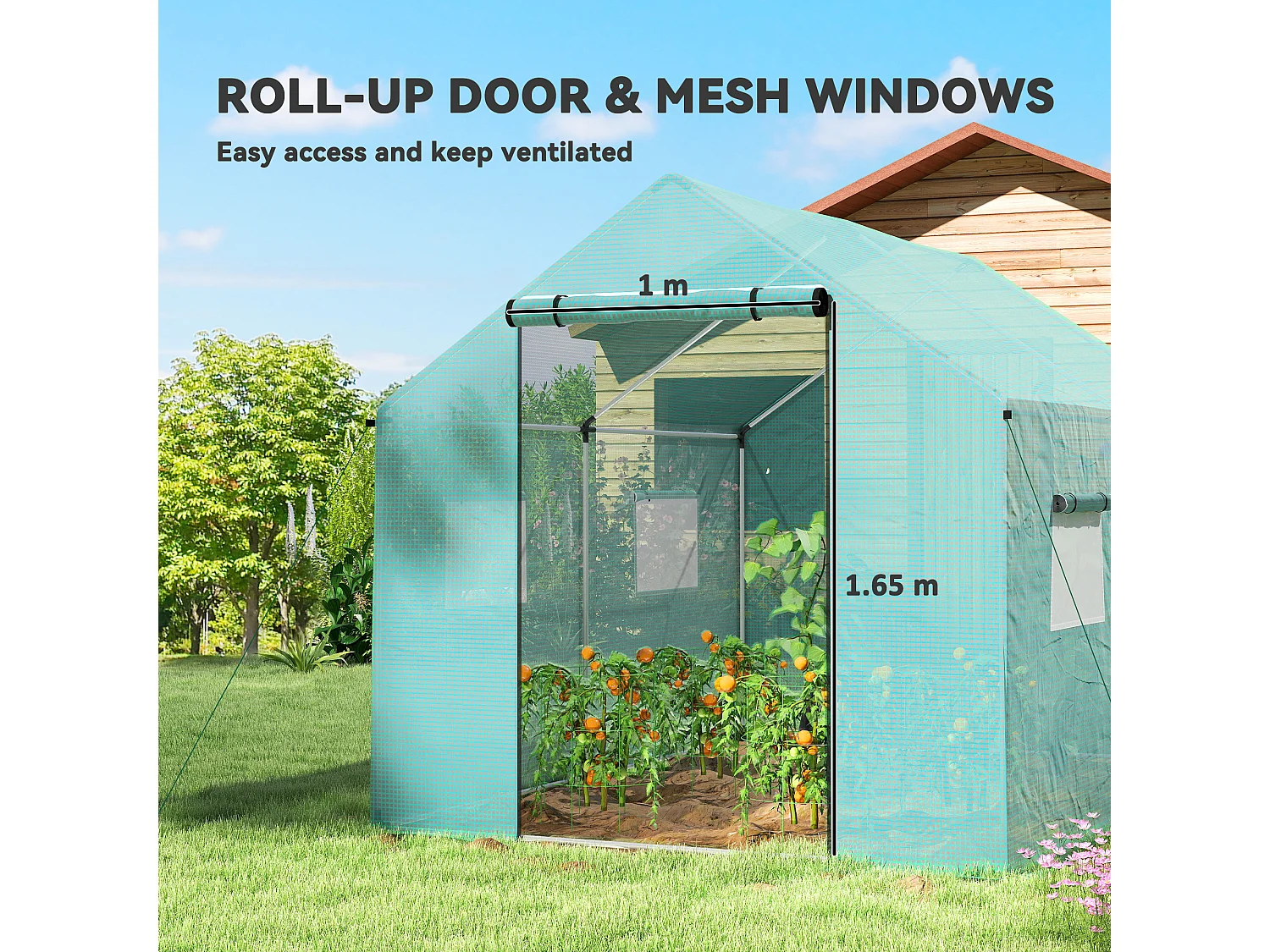 Outsunny Tunnel Greenhouse with PE Cover, Wide Door, 2 x 3 m, Green